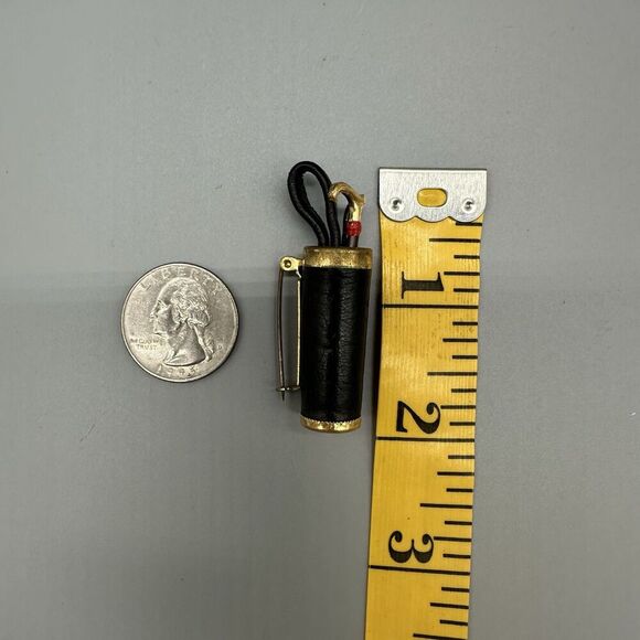 Vintage Cane Holder Brooch Pin Jacket Hat Brooch Gold Tone Black Leather 2” - Picture 6 of 6